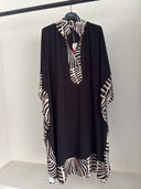 Abito caftano lungo fantasia bianca e nera Made in Italy 03940