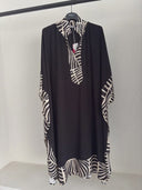 Abito caftano lungo fantasia bianca e nera Made in Italy 03940